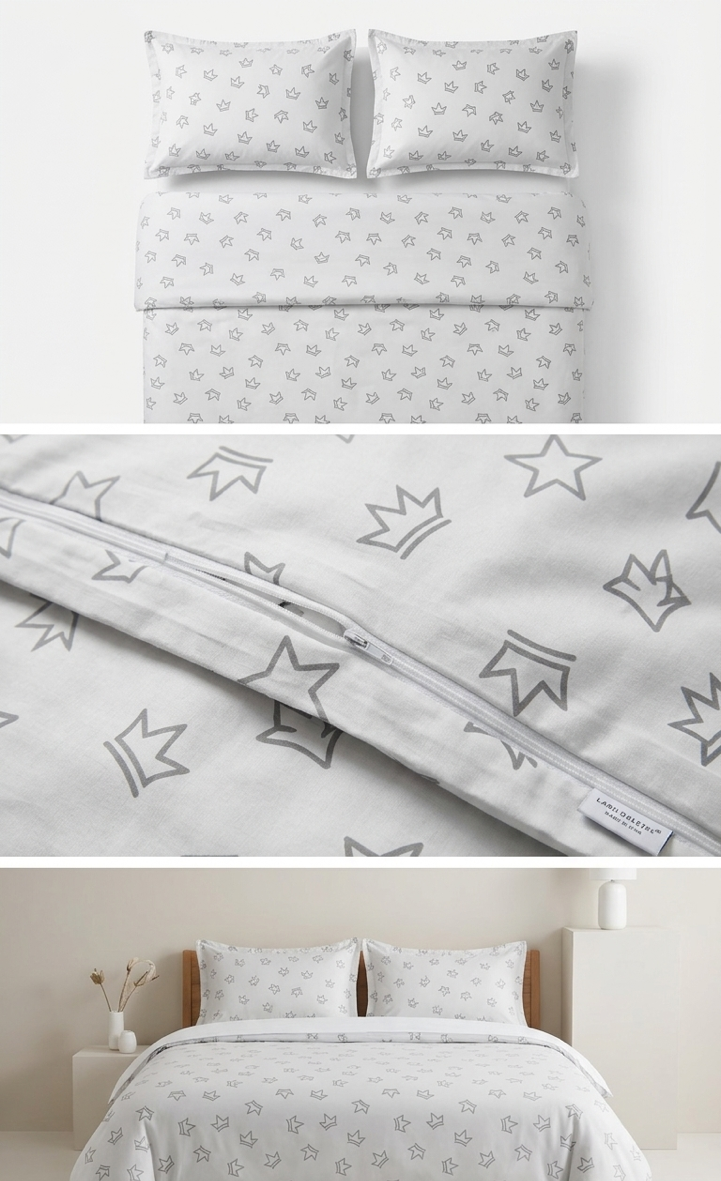 Close-up of zipper detail on Foam King duvet cover