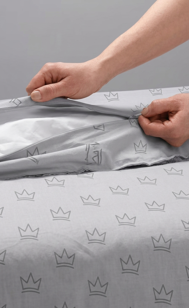 Hidden zipper detail on Foam King duvet cover